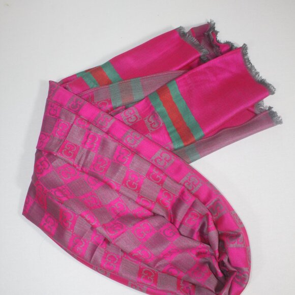Authentic Gucci Wrap 35% Silk 65% Cashmere Stole Shawl Multicolor Used - Picture 11 of 13